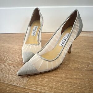 Jimmy choo love pumps size 34 silver mesh 8.5cm heels Metallic Silver Glitter